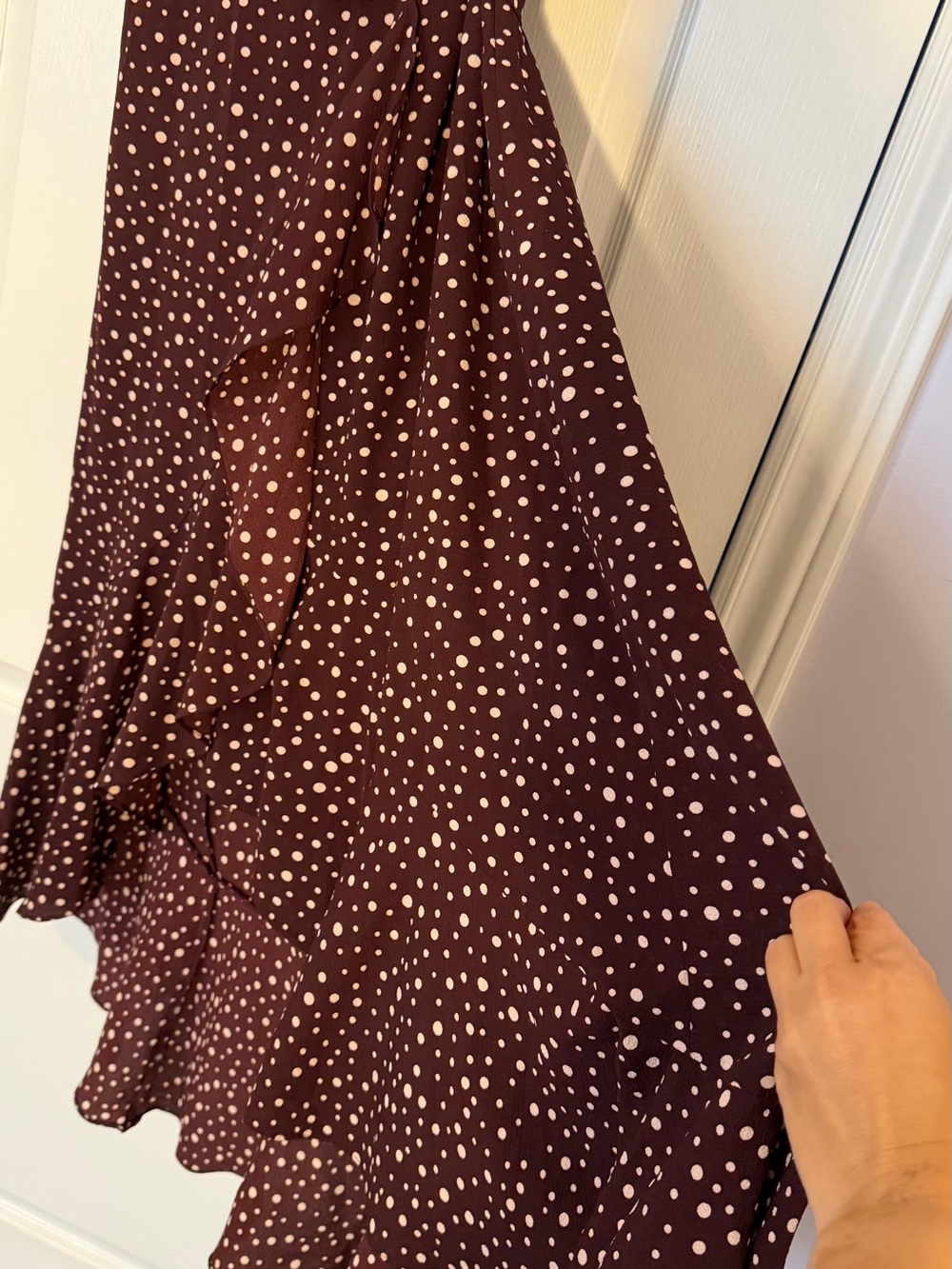 Max Studio Brown Polka Dot Ruffle Wrap Midi Dress Size L - Picture 8 of 14
